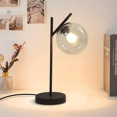 Miniatura 13 de Juego de 2 lámparas de mesa de globo, lámpara de escritorio de latón y vidrio con pantalla de vidrio blanco lechoso, lámpara de pie contemporánea