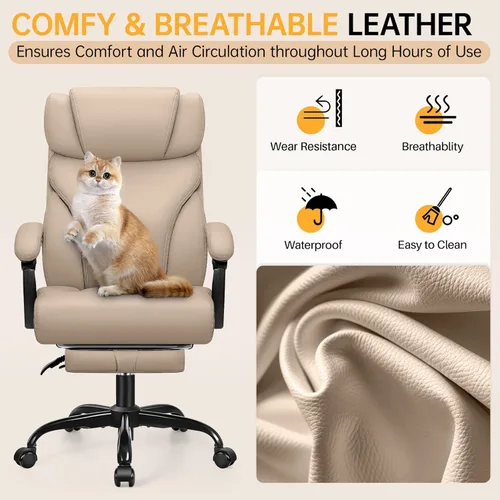 Miniatura 7 de HeroSet Silla de oficina grande y alta con reposapiés, silla ergonómica reclinable de cuero ejecutiva de 400 libras, soporte lumbar, sillas