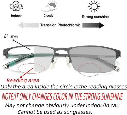 Miniatura 3 de laureles Gafas de lectura bifocales para hombre, lentes fotocromáticas para negocios, lentes fotocromáticas, metales, medio marco, moda, transición