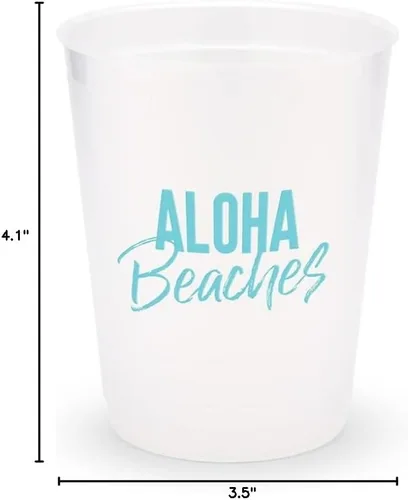 Miniatura 3 de WEDDINGSTAR Vasos personalizados de plástico esmerilado para fiestas, Aloha Beaches - Juego de 8