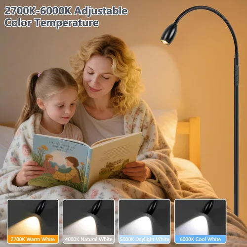 Miniatura 4 de Lámpara de pie de lectura, lámpara LED de 72 pulgadas de alto con cuello de cisne flexible, foco regulable con zoom, lámpara de pie de haz