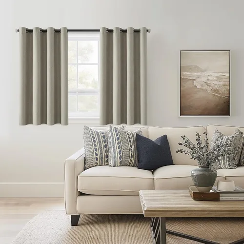 Miniatura 16 de ChrisDowa Cortinas 100% Opacas de Abedul Sólido de 45 Pulgadas de Largo, 2 Paneles para Dormitorio y Sala de Estar, Estilo Granja Oscurecedoras