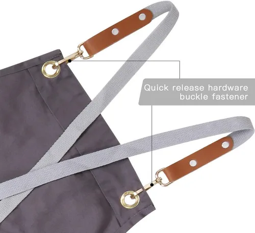Miniatura 2 de Delantal de chef, delantal cruzado para hombres y mujeres con correas ajustables y bolsillos grandes, de lona, M - 2EG.