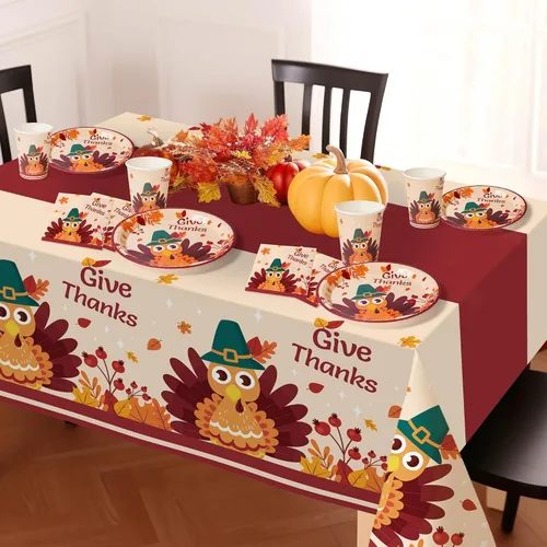 Miniatura 5 de Childom Suministros para fiesta de Acción de Gracias, juego de 102 piezas de fiesta temática de Acción de Gracias, juego de vajilla de decoración