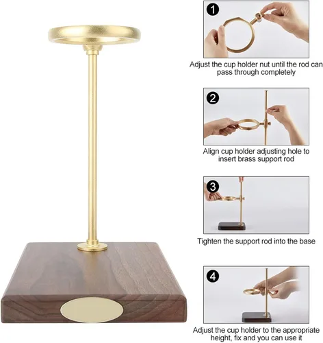 Miniatura 4 de Soporte para gotero de café, soporte para filtro de café de latón de madera, soporte para taza de filtro de goteo, accesorios para hacer café