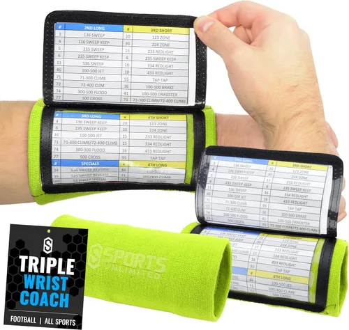 Miniatura 52 de Sports Unlimited Banda Instructora Triple para Adultos, Muñequeras de Fútbol para Jugadas, Muñequeras de Béisbol, Bandas de Brazo QB Negro