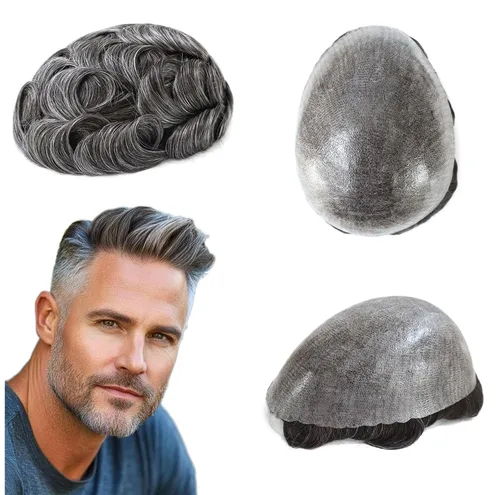 Miniatura 23 de HAIR NATURE Sistemas de reemplazo de cabello humano Toupee para hombre, 0.005 in, piel de polietileno inyectada, pelucas reales para hombres