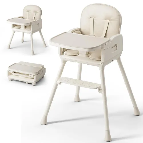 Obee Odee Silla Alta Portátil 3 en 1 para Bebés y Niños Pequeños, Silla Alta Plegable Convertible Fácil de Limpiar para Infantes con Patas Beige
