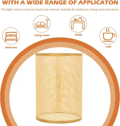Miniatura 2 de DOITOOL Pantalla de lámpara de ratán rústico de 8.07 x 5.51 x 5.51 pulgadas, cubierta de luz tejida para lámparas de mesa y pie E27, iluminación