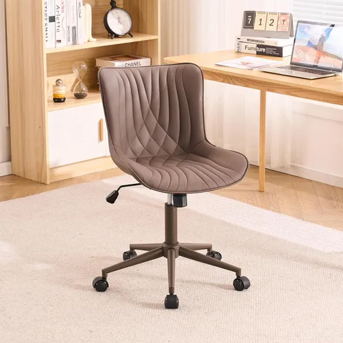 Miniatura 3 de YOUTASTE Silla de escritorio de oficina sin brazos con ruedas, silla giratoria ajustable, tapizada de piel sintética, soporte ergonómico