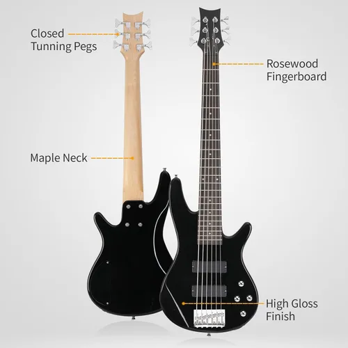 Miniatura 5 de Ktaxon Guitarra eléctrica de bajo de 6 cuerdas con cuello de arce secado al aire naturalmente, diapasón de palisandro y cuerpo de tilo