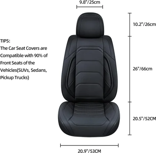 Miniatura 5 de TIEHESYT - Fundas de asiento de auto color negro, fundas de cuero transpirable para asientos delanteros y reposacabezas, ajuste interior universal
