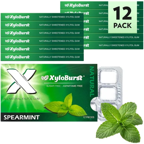 Miniatura 3 de XyloBurst Goma de mascar de xilitol Sin azúcar, sin gluten, apto para dieta cetogénica, sin aspartamo para la salud bucal, menta verde, 12 piezas
