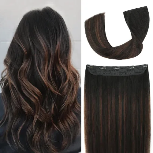 Miniatura 11 de Winsky Extensiones de cabello de cabello humano real - Una pieza con reflejos rubios, extensiones de cabello Remy con clip para mujeres