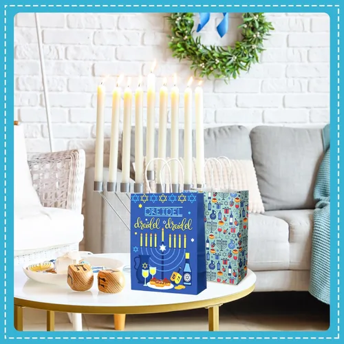 Miniatura 6 de Outus 24 Piezas Bolsas de Favor de Fiesta de Hanukkah Bolsas de Papel de Regalo y Golosinas de Chanukah con Asas Estrella Azul de David Dreidel