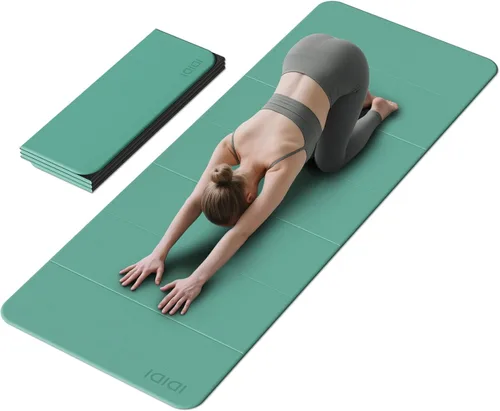 Tapete plegable extra grande de yoga y fitness de 0.315 pulgadas (74 x 31.5 x 0.32 pulgadas), tapete de pilates ligero y antideslizante de doble