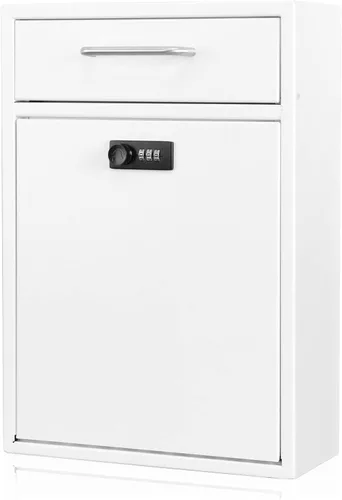 Miniatura 11 de KYODOLED Buzón de pared para exterior, cerradura de combinación, grande, negro Sturdy Steel, Anti-theft Large Drop Box, Ideal for Home, Office