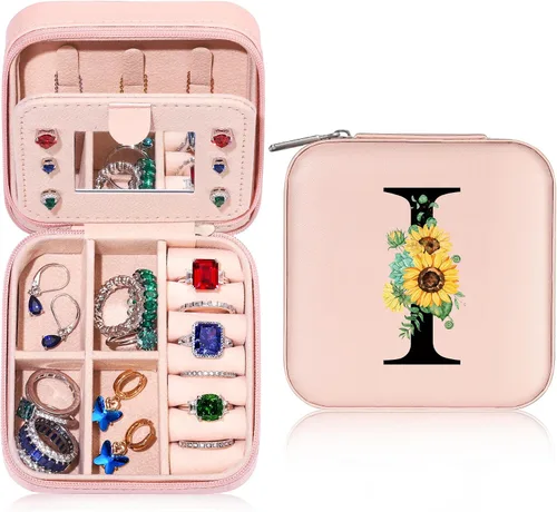 Parima Joyero pequeño para niñas, joyero con inicial de viaje para niñas Caja organizadora de joyas pequeña Joyero de viaje organizador de joyero