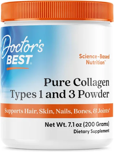 Doctor's Best - Colágeno puro tipo 1 y 3, promueve la salud de la piel, el cabello y las uñas – Soporte para huesos y articulaciones, 7.1 onzas