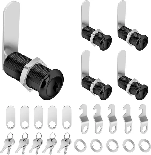 Juego de cerraduras de leva para gabinete de 1-1/2 pulgadas - 5 piezas de cerraduras negras con llave similar para archivos seguros, cajones,