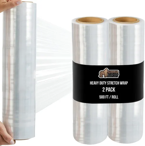 Miniatura 16 de GORILLA GRIP Film extensible 500% de plástico resistente, paquete de 2 rollos de envoltura retráctil de 1200 pies de 17 pulgadas, resistente a