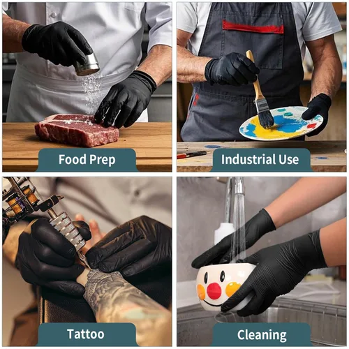 Miniatura 11 de FINITEX - Guantes desechables de nitrilo negro, 5 mil, sin polvo, examen médico, sin látex, 100 unidades para examen, limpieza del hogar, guantes