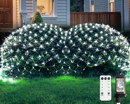 Miniatura 14 de JMEXSUSS - Luces de red para exteriores impermeables, de 12 x 5 pies, con enchufe y 8 modos con control remoto, 360 luces LED para decoración