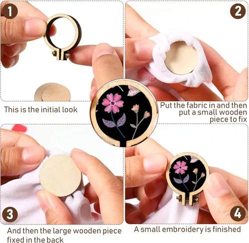Miniatura 3 de Jetec 20 mini aros de bordado de 1 pulgada de madera, pequeños aros de bordado, círculo ajustable, anillo de punto de cruz, a granel para adornos