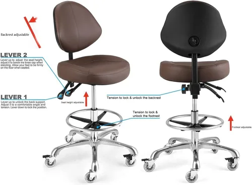 Miniatura 3 de Silla de dibujo con soporte para el respaldo, silla alta de oficina para escritorio de pie, taburete giratorio ajustable para taller, estudio