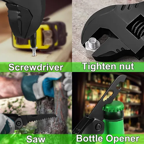 Miniatura 4 de Llave multiherramienta, llave ajustable con destornillador Phillips de cabeza plana, lima de uñas, abrelatas de botellas, depósito de Gris