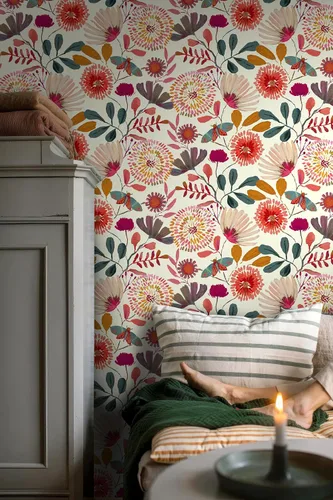 Miniatura 13 de Papel tapiz floral para despegar y pegar, papel de pared bohemio, extraíble, impermeable, verde/amarillo/azul, papel de contacto para dormitorio