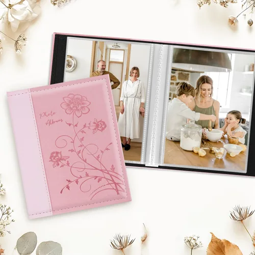 Miniatura 3 de Artmag Álbum de fotos de 5 x 7 pulgadas, páginas transparentes con bolsillos, cubierta de cuero, álbum de fotos deslizante para insertar fotos, Rosa