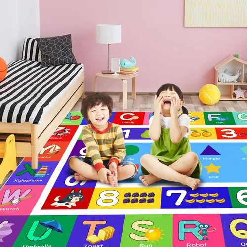 Miniatura 2 de ABC - Alfombra de juego para niños, con forma del alfabeto, con números del alfabeto, alfombra de área educativa de aprendizaje de frutas, grande