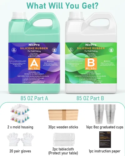 Miniatura 2 de Nicpro Kit de Fabricación de Moldes de Silicona de 170oz, Goma Líquida de Silicona Platino 20A, Verde Jade Flexible, Fabricante de Moldes de 170oz