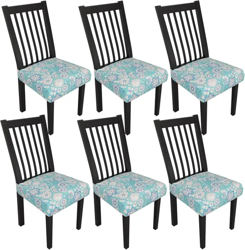 Miniatura 116 de Juego de 4 fundas elásticas para sillas de comedor, fundas para sillas de comedor con estampado floral, fundas para asientos de sillas con estampado