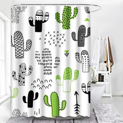 Miniatura 5 de Cortina de ducha negra del desierto lindo dibujado a mano con cactus hipster geométrico impermeable tela de poliéster 72 x 72 pulgadas, juego