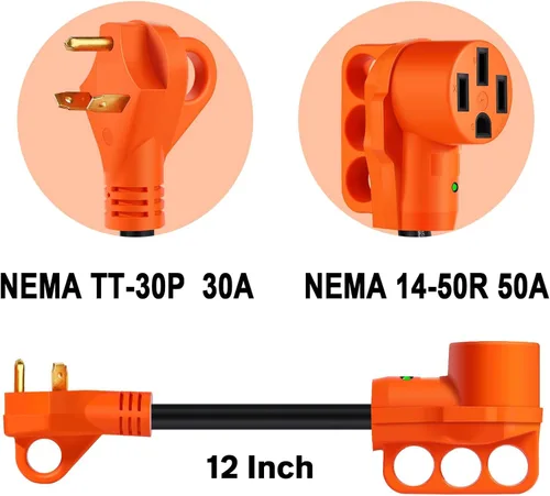 Miniatura 2 de Cable adaptador para RV de 30 amperios a 50 amperios, adaptador de corriente eléctrica NEMA TT-30P a NEMA 14-50R con indicador de alimentación LED