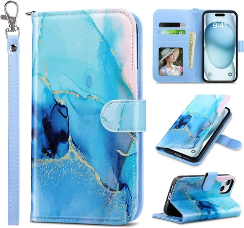ULAK Funda compatible con iPhone 15 tipo cartera para mujer, funda tipo cartera de piel PU premium con función de soporte, función de tarjetero,