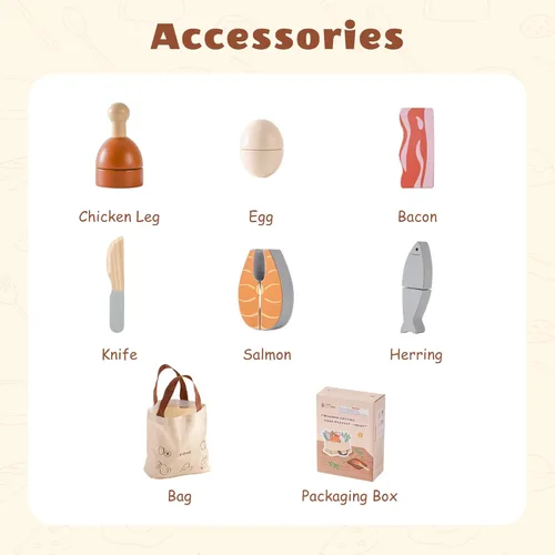 Miniatura 6 de ROBUD Juego de Comida de Madera para Jugar, Alimentos de Juguete para Cortar para Cocina de Simulación de Niños, Accesorios de Juguete de Cocina