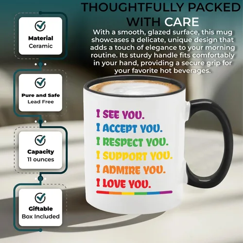 Miniatura 5 de shop4ever Taza de café de cerámica con texto en inglés "I See Accept Support Admire Love You Rainbow LGBTQ Pride Gift Idea de regalo de 11 onzas