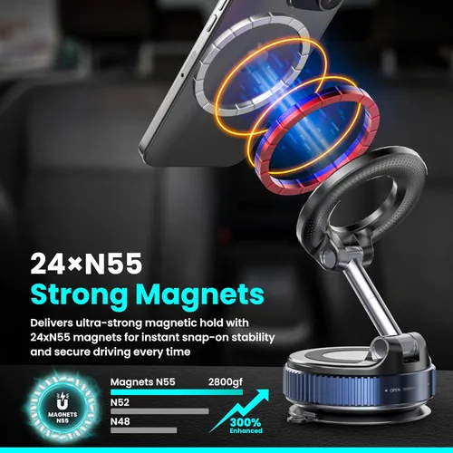 Miniatura 4 de Soporte Magnético de Sujeción al Vacío para Teléfono en el Coche – Montura de Succión Fuerte Ajustable de 360°, Montura Compatible con MagSafe