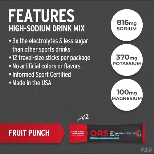 Miniatura 4 de Fluid Tactical - ORS (solución de rehidratación oral), se recupera más rápido, electrolitos de deshidratación extrema, paquete de 12 (Fruit Punch)