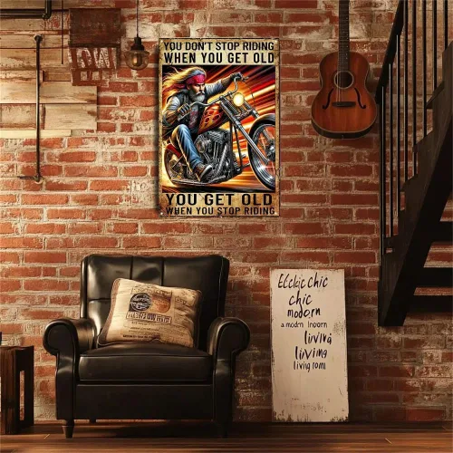 Miniatura 3 de Letrero de metal para motocicleta, regalos para jinetes, hombres, «You Don't Stop Riding When Get Old Wall Art Decor Rider Tin Garage Signs Man Cave