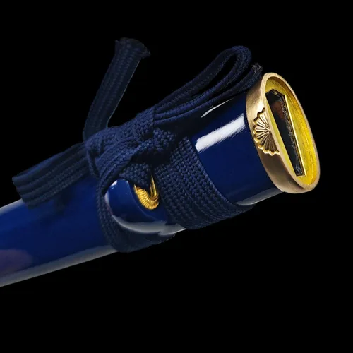 Miniatura 6 de Cuchillo de acero al manganeso 1065 hecho a mano con accesorios de cobre Azul