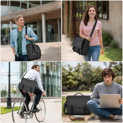 Miniatura 6 de MATEIN Bolsa tipo mensajero para hombres, mochila escolar para adolescentes, ligera de 17.3 pulgadas, maletín para laptop grande, bolsa cruzada