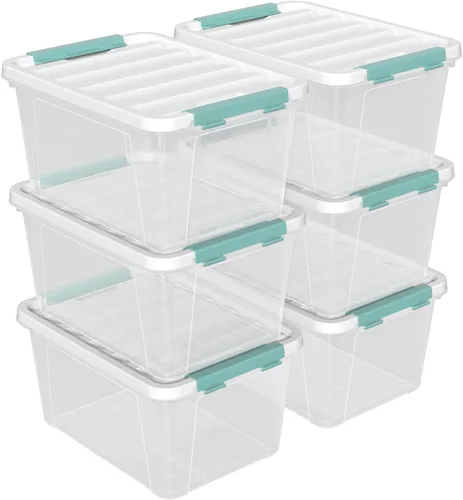 Miniatura 9 de Caja de plástico de 14 cuartos de galón con asas, contenedores de almacenamiento transparentes, juego de 6