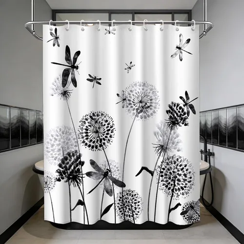 Miniatura 55 de Cortina de ducha floral para primavera y verano, flores silvestres, flores y mariposas, decoración de baño, tela impermeable con ganchos, 70