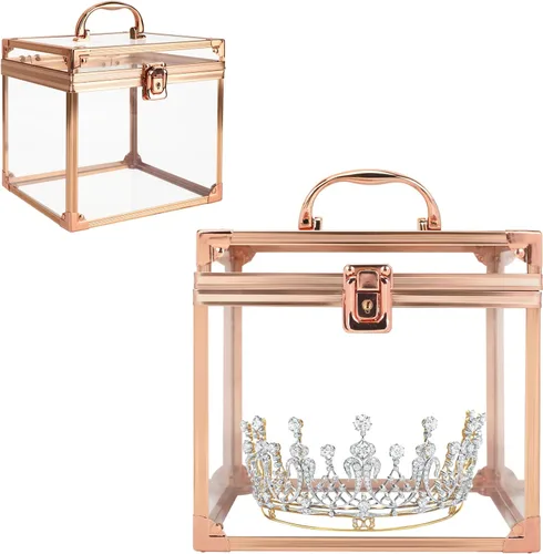Miniatura 9 de Caja de corona, estuche de maquillaje transparente, organizador de cosméticos, gran capacidad de acrílico transparente para artistas, vitrina