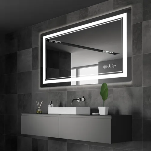 Miniatura 9 de Espejo de baño LED de 20 x 28 pulgadas con luz delantera y trasera, espejo de tocador de baño con 3 colores ajustables, luz regulable continua