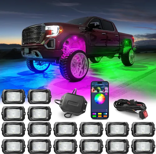 Miniatura 8 de MICTUNING C2 Max RGB+IC Chasing Color Rock Lights - 2 piezas (no incluye controlador)